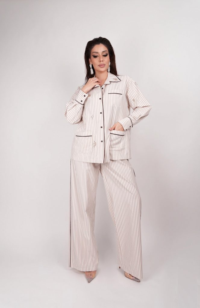 EMBELLISHED STRIPED LINEN SET