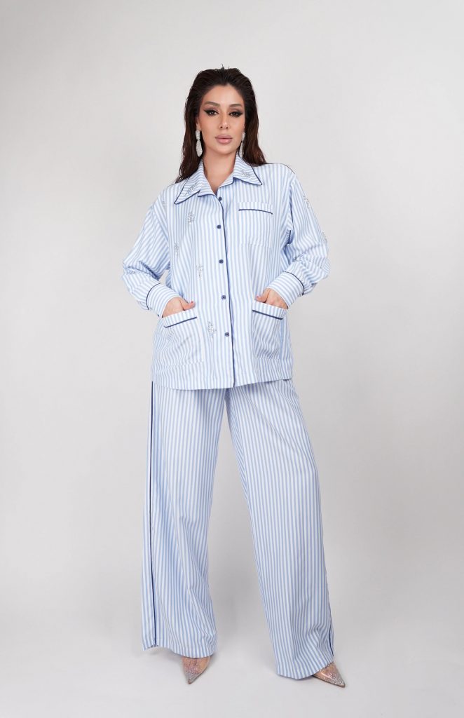 EMBELLISHED STRIPED LINEN SET