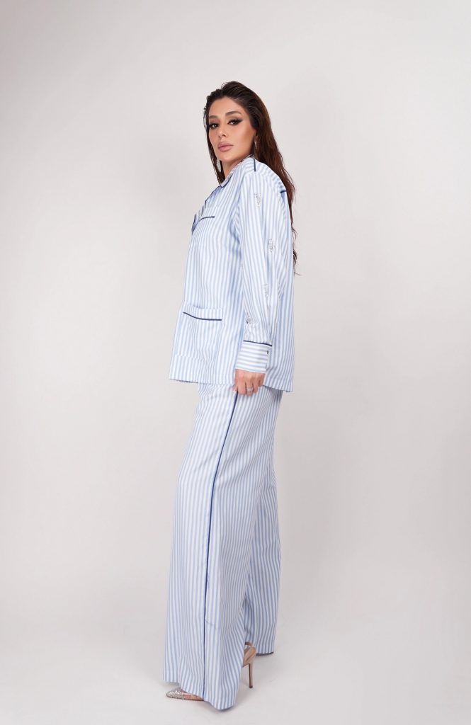 EMBELLISHED STRIPED LINEN SET