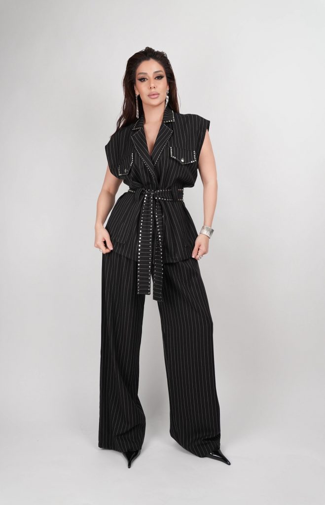 PINSTRIPE BELTED VEST SET