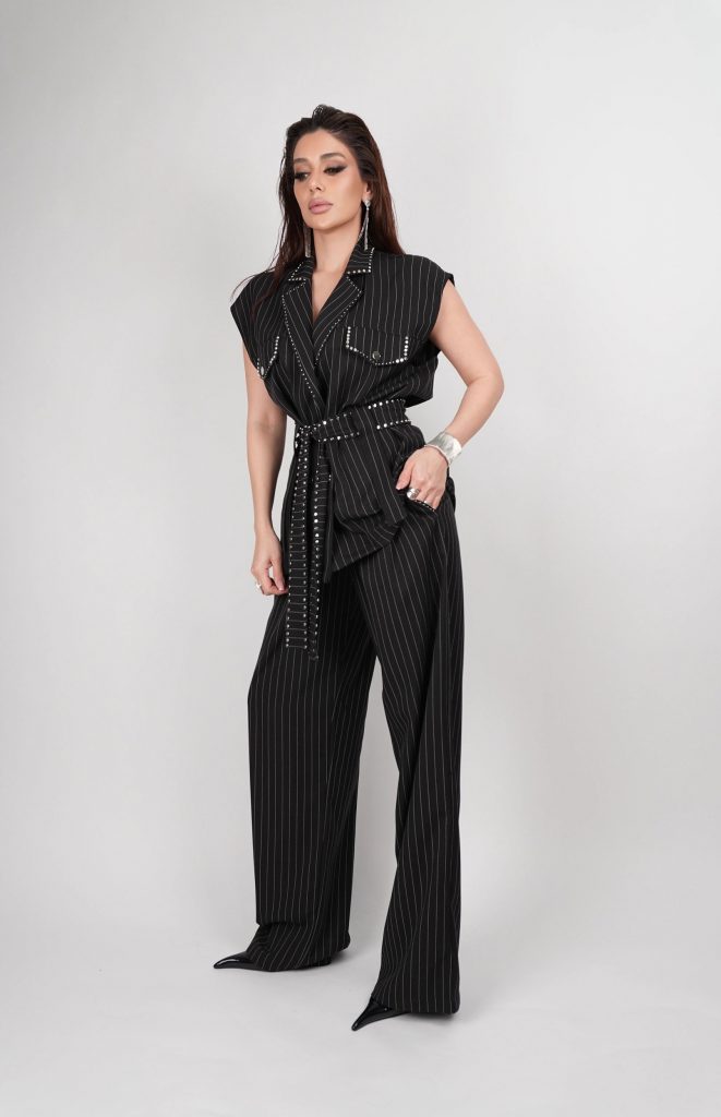 PINSTRIPE BELTED VEST SET