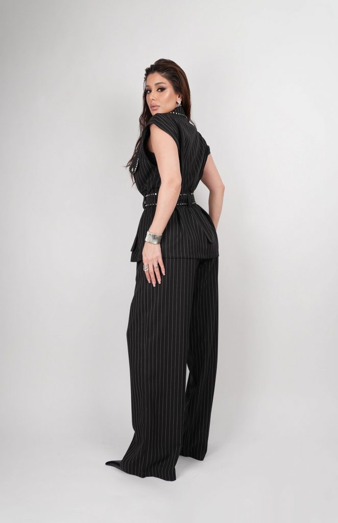 PINSTRIPE BELTED VEST SET