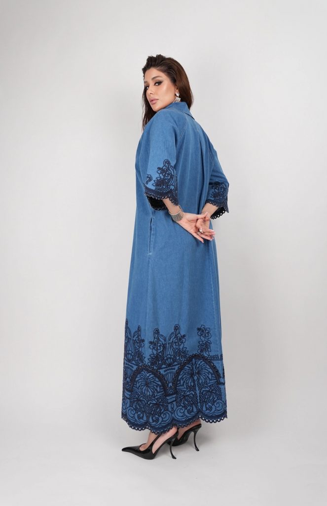 EMBROIDERED DENIM MAXI DRESS