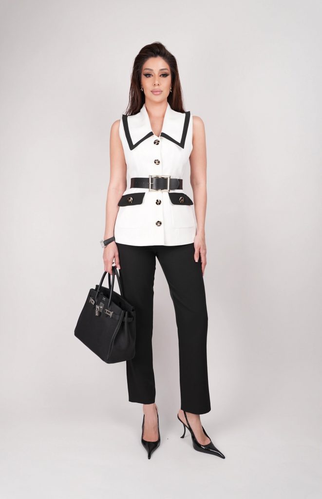 BELTED CONTRAST VEST SET