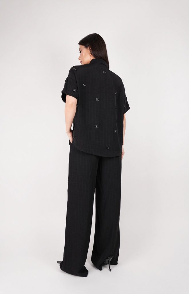 EMBELLISHED PINSTRIPE SHIRT SET
