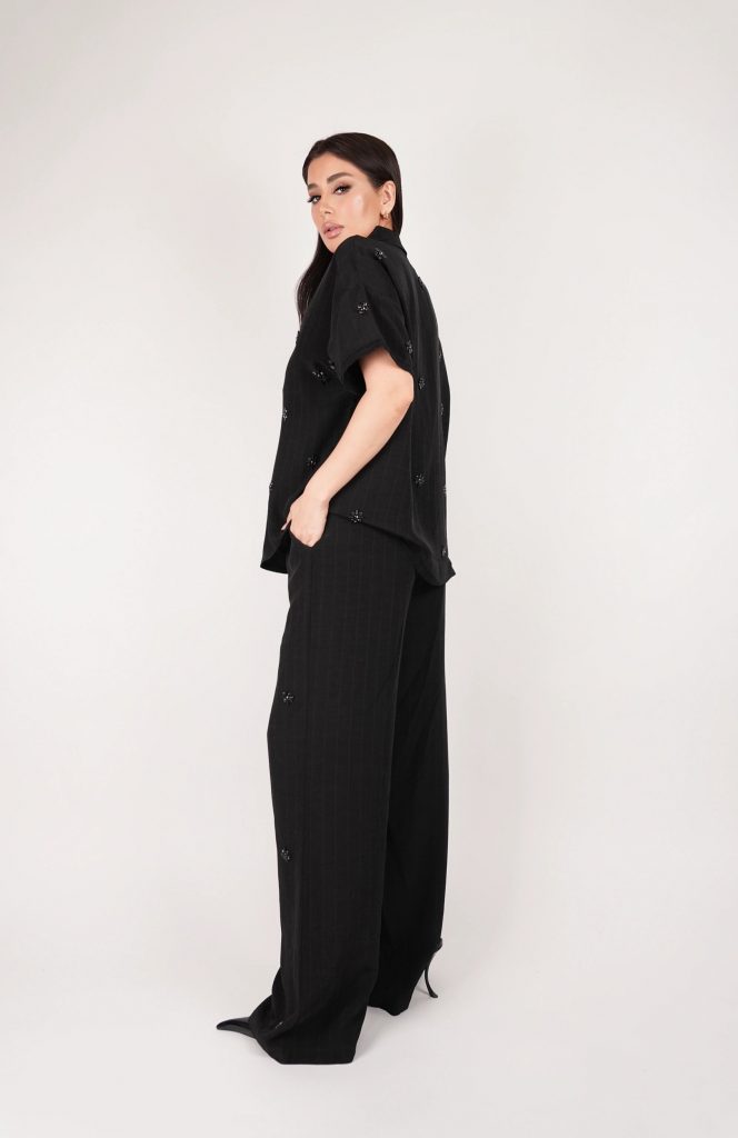 EMBELLISHED PINSTRIPE SHIRT SET