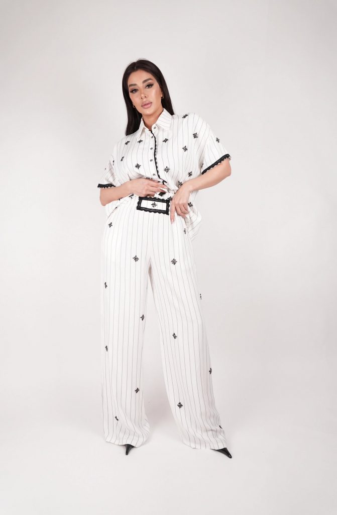 EMBELLISHED PINSTRIPE SHIRT SET