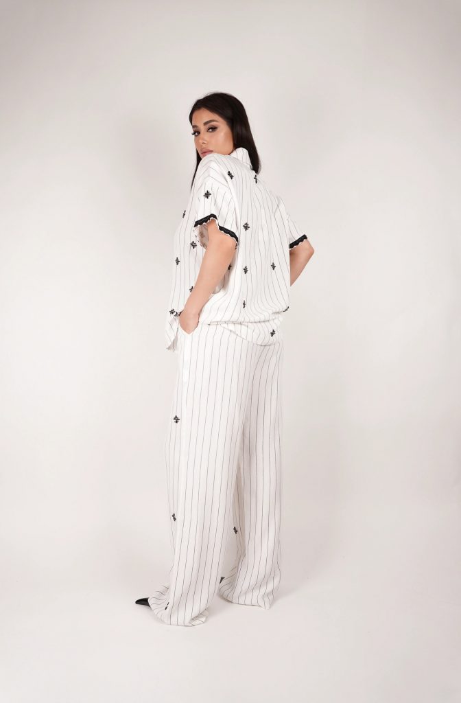 EMBELLISHED PINSTRIPE SHIRT SET