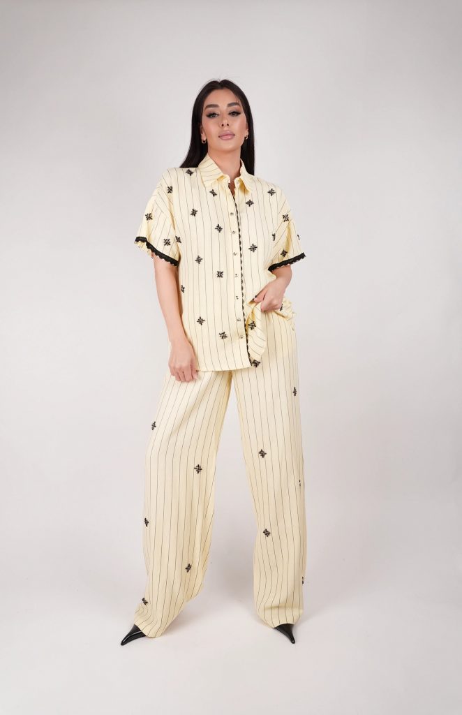 EMBELLISHED PINSTRIPE SHIRT SET