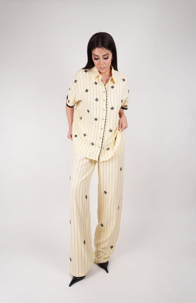 EMBELLISHED PINSTRIPE SHIRT SET