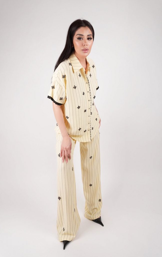 EMBELLISHED PINSTRIPE SHIRT SET