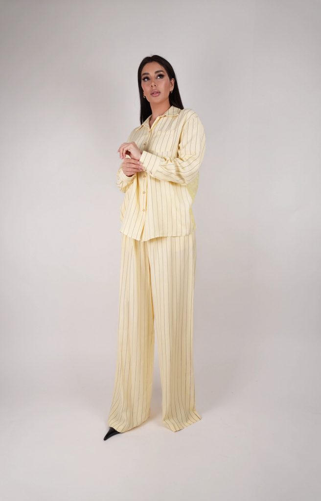 LACE-BACK PINSTRIPE SHIRT SET