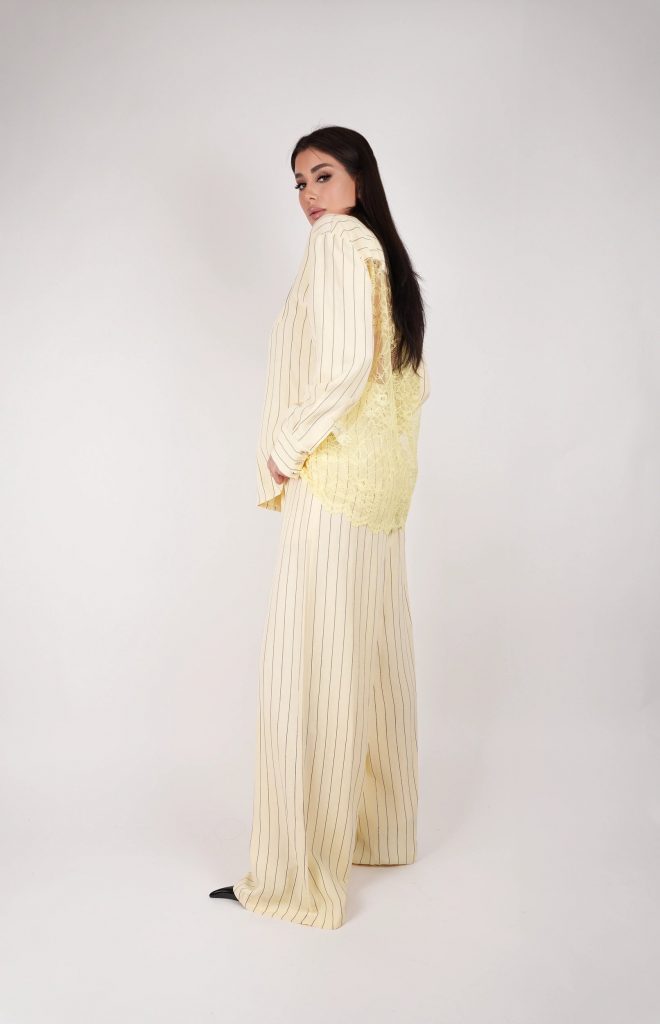 LACE-BACK PINSTRIPE SHIRT SET