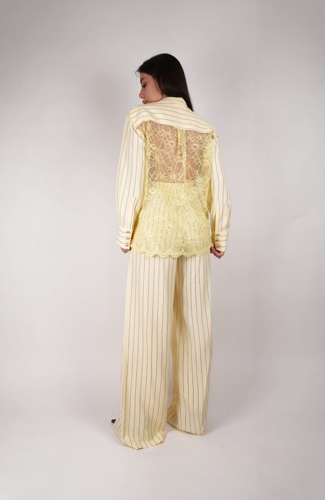 LACE-BACK PINSTRIPE SHIRT SET