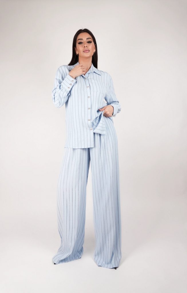 LACE-BACK PINSTRIPE SHIRT SET