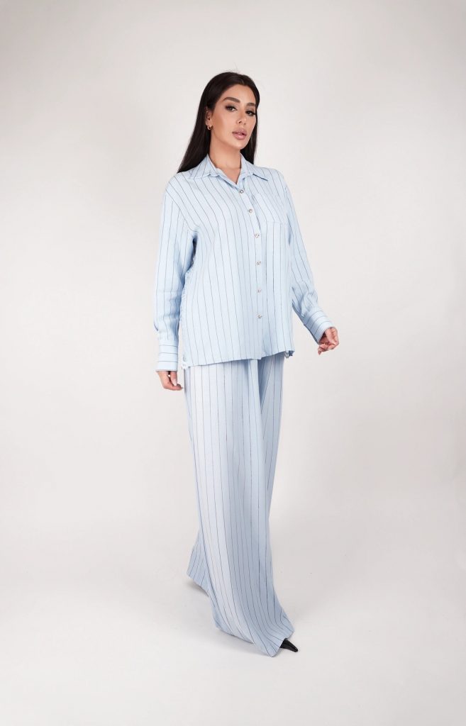 LACE-BACK PINSTRIPE SHIRT SET