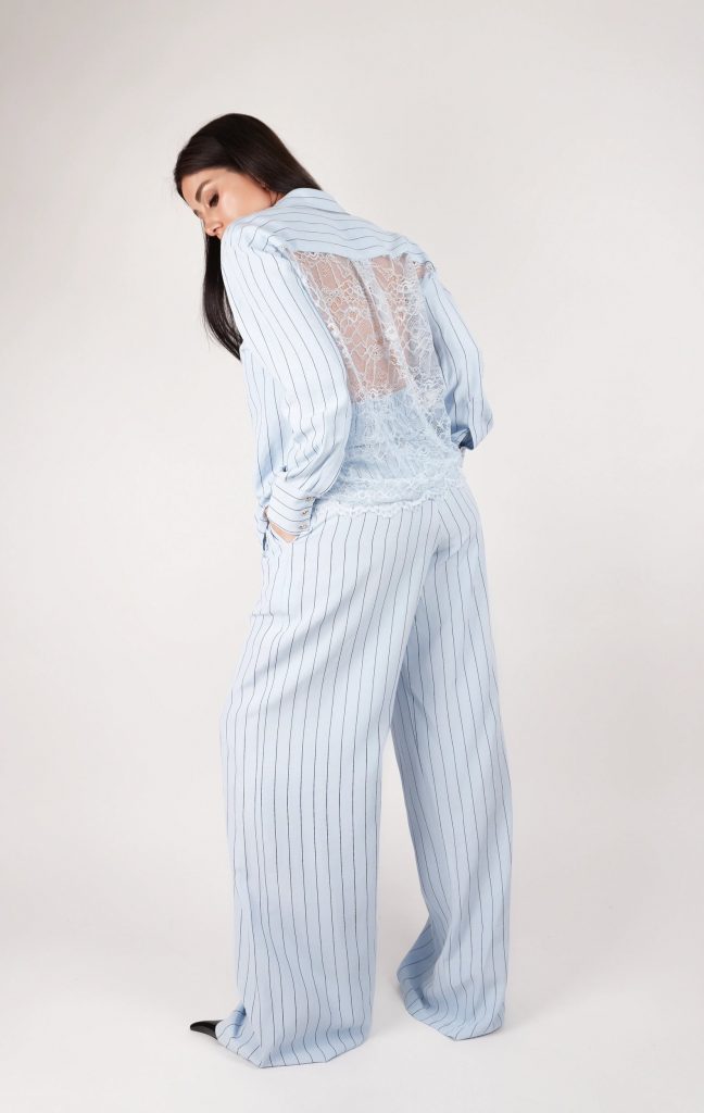 LACE-BACK PINSTRIPE SHIRT SET