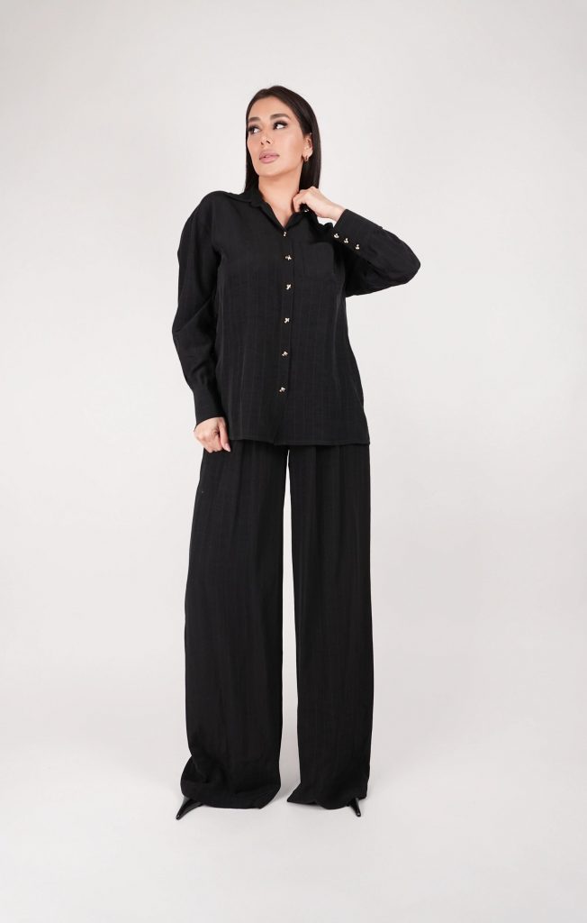 LACE-BACK PINSTRIPE SHIRT SET