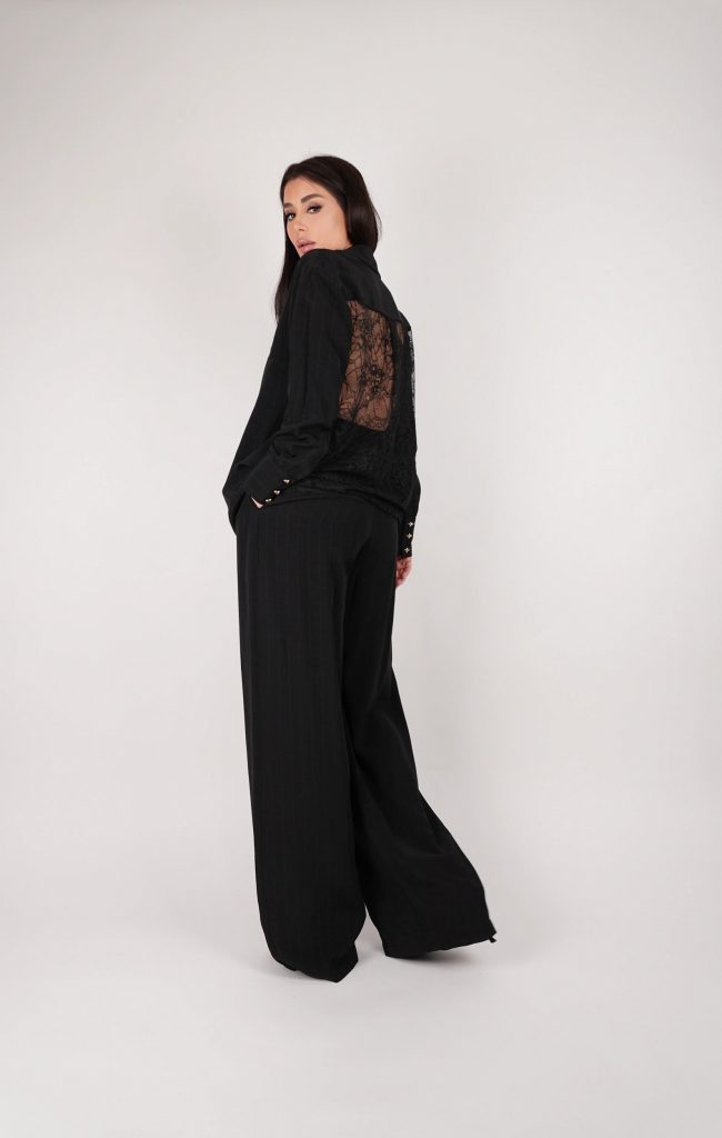 LACE-BACK PINSTRIPE SHIRT SET
