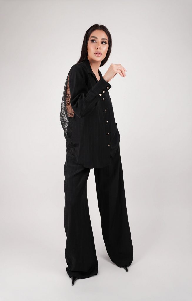LACE-BACK PINSTRIPE SHIRT SET