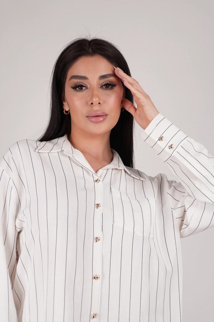 LACE-BACK PINSTRIPE SHIRT SET