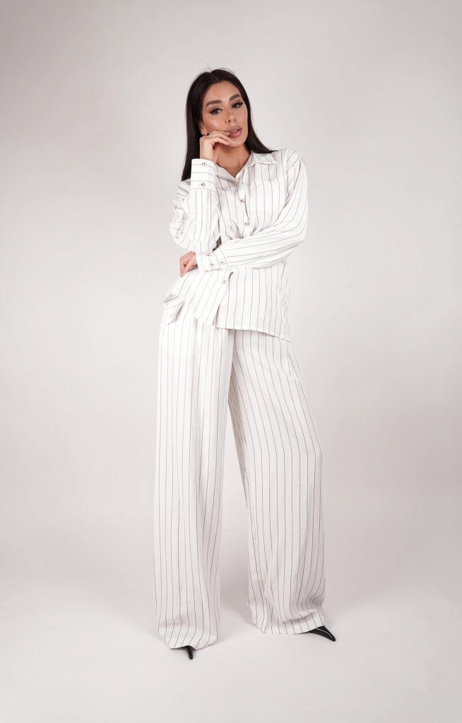 LACE-BACK PINSTRIPE SHIRT SET