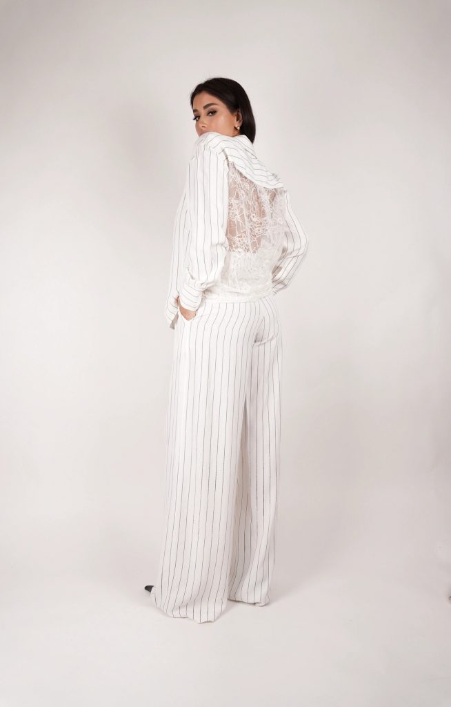 LACE-BACK PINSTRIPE SHIRT SET