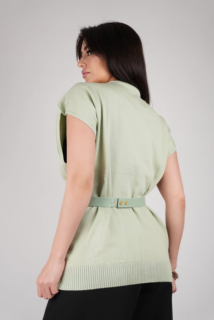 BELTED KNIT TUNIC TOP