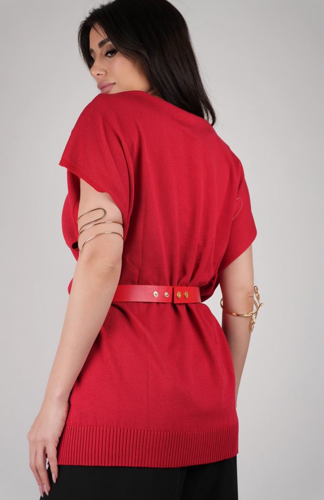 BELTED KNIT TUNIC TOP