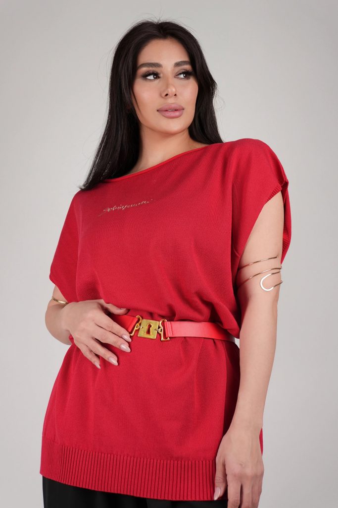 BELTED KNIT TUNIC TOP