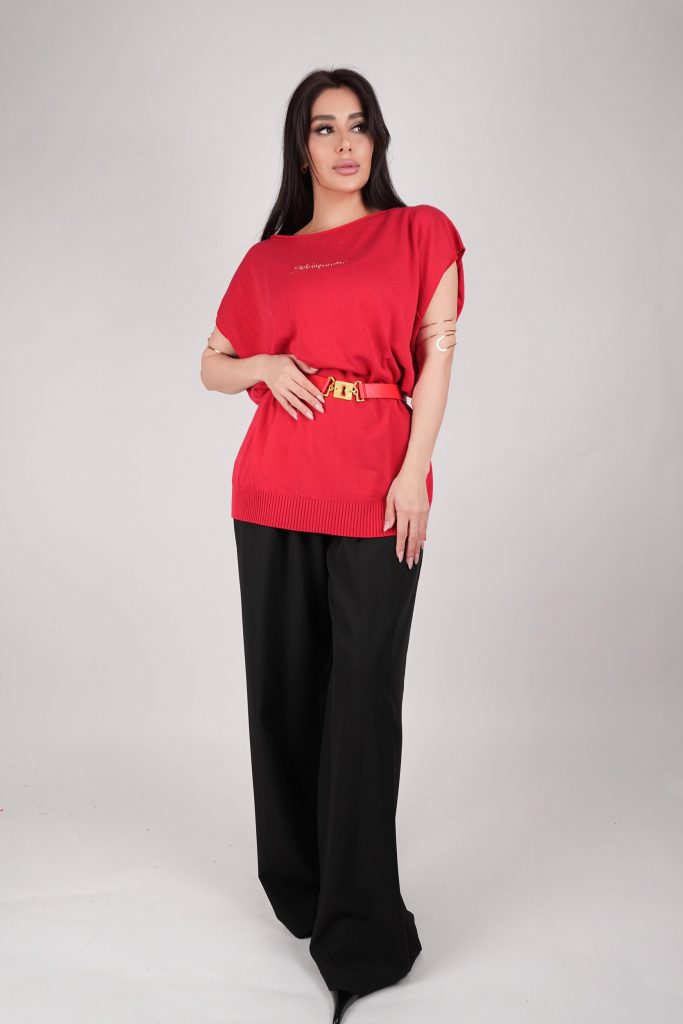 BELTED KNIT TUNIC TOP