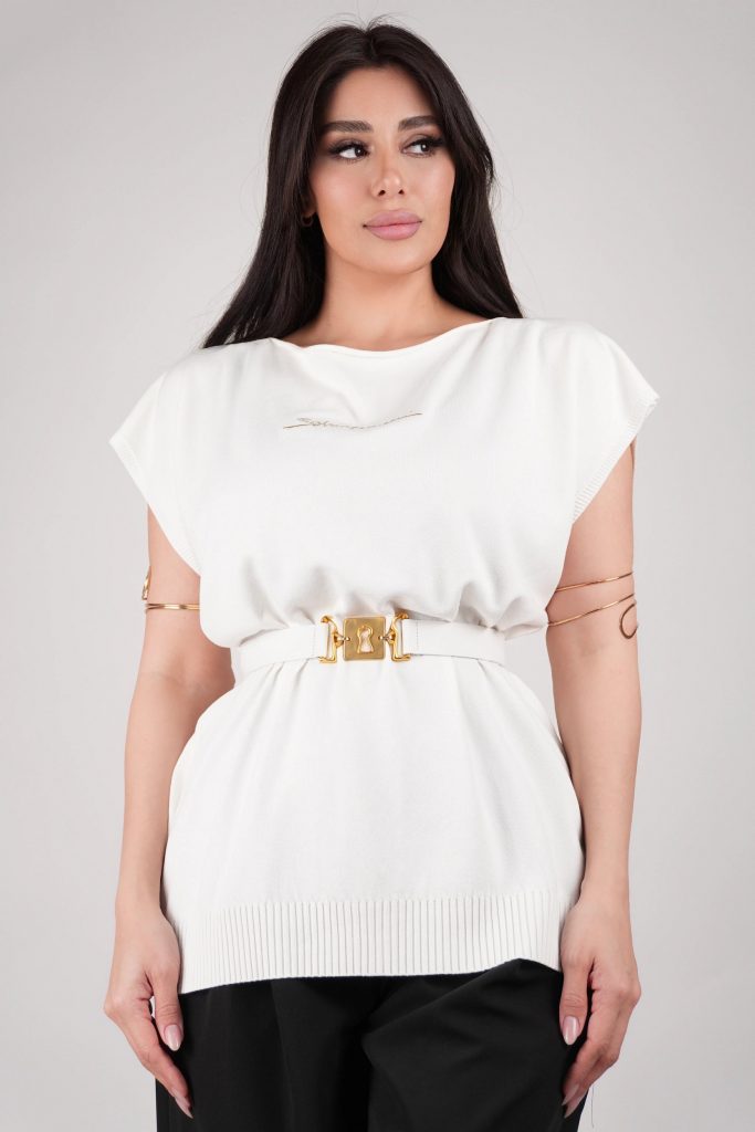 BELTED KNIT TUNIC TOP