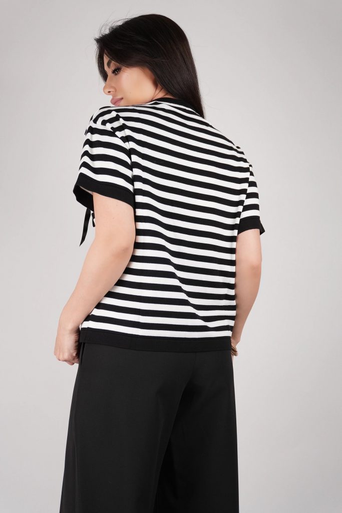 BOW-DETAIL STRIPED KNIT TOP