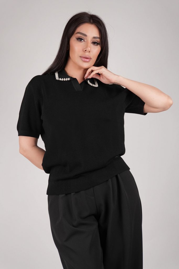 PEARL-COLLAR KNIT TOP