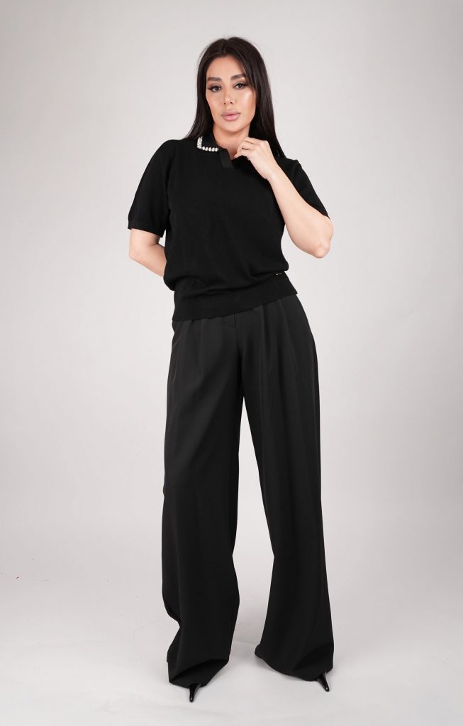 PEARL-COLLAR KNIT TOP