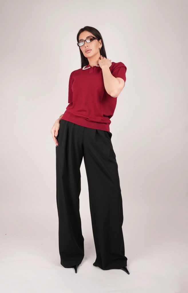 PEARL-COLLAR KNIT TOP