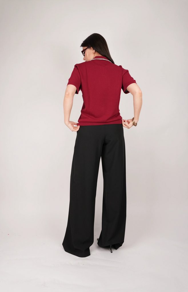 PEARL-COLLAR KNIT TOP