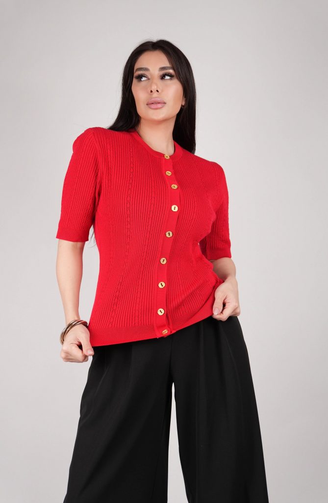 GOLD-BUTTON KNIT CARDIGAN TOP