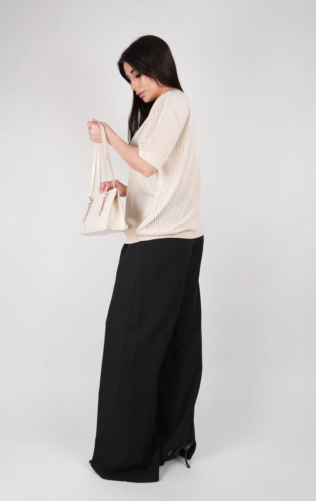 RHINESTONE-NECK OPEN-KNIT TOP