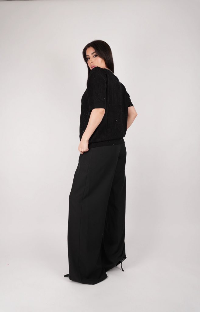 RHINESTONE-NECK OPEN-KNIT TOP