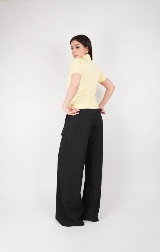 RHINESTONE-COLLAR KNIT POLO TOP
