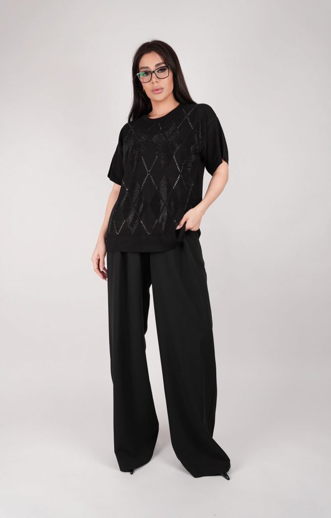 ARGYLE-PATTERN OPEN-KNIT TOP