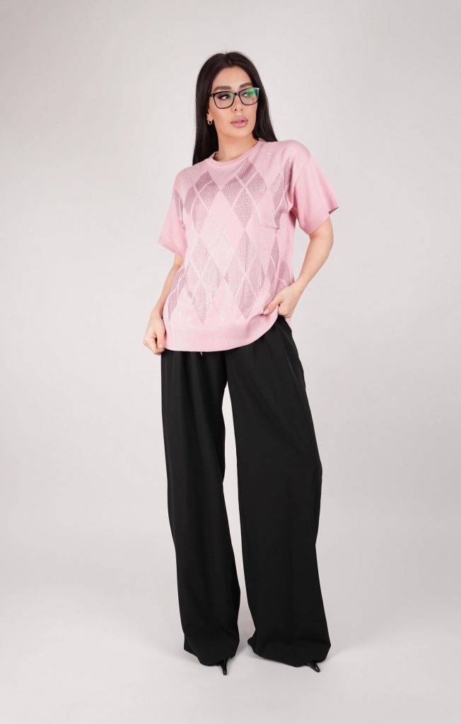 ARGYLE-PATTERN OPEN-KNIT TOP