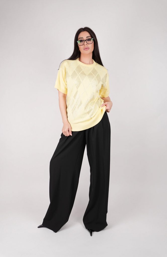 ARGYLE-PATTERN OPEN-KNIT TOP