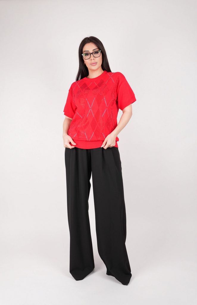 ARGYLE-PATTERN OPEN-KNIT TOP