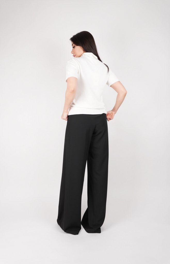 RHINESTONE-COLLAR KNIT POLO TOP