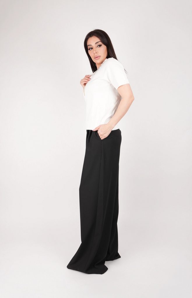 RHINESTONE-COLLAR KNIT POLO TOP