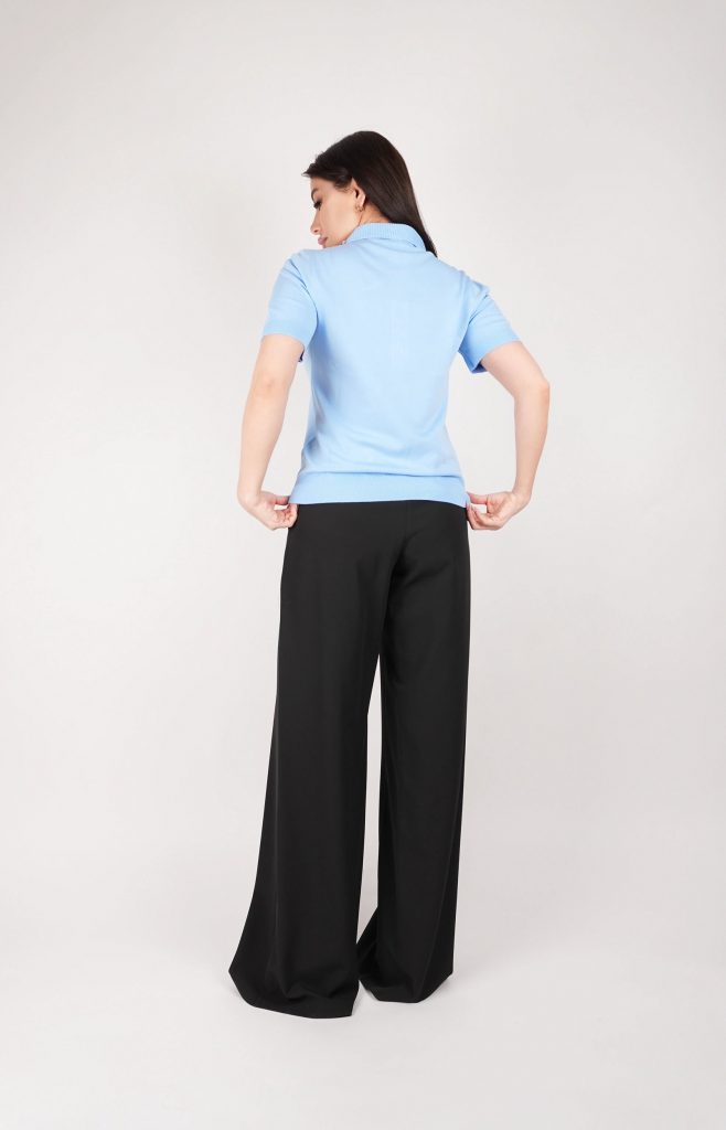 RHINESTONE-COLLAR KNIT POLO TOP