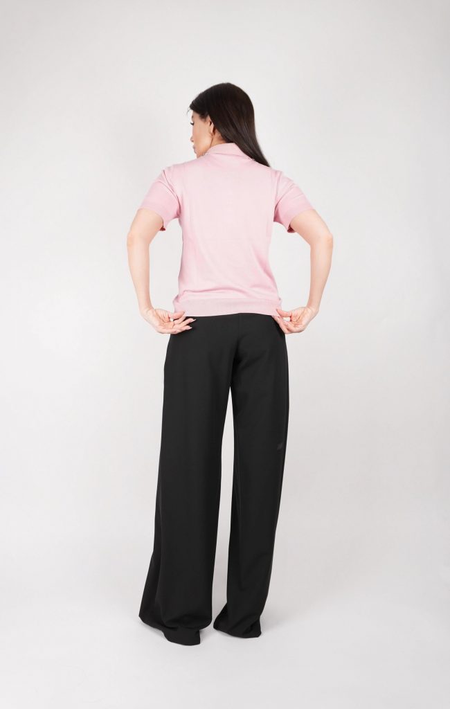 RHINESTONE-COLLAR KNIT POLO TOP