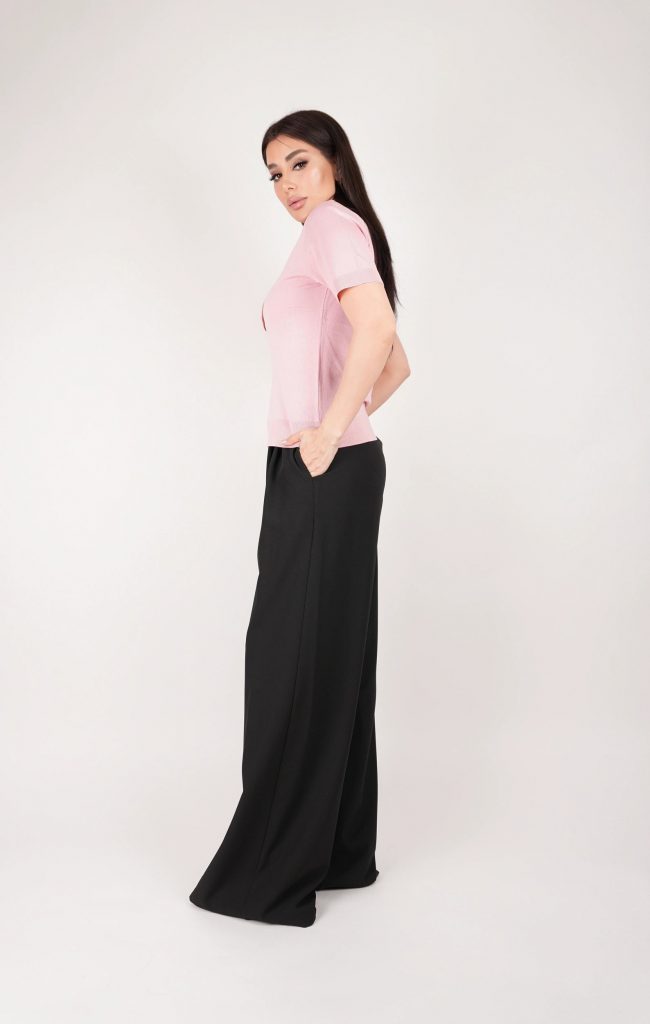 RHINESTONE-COLLAR KNIT POLO TOP